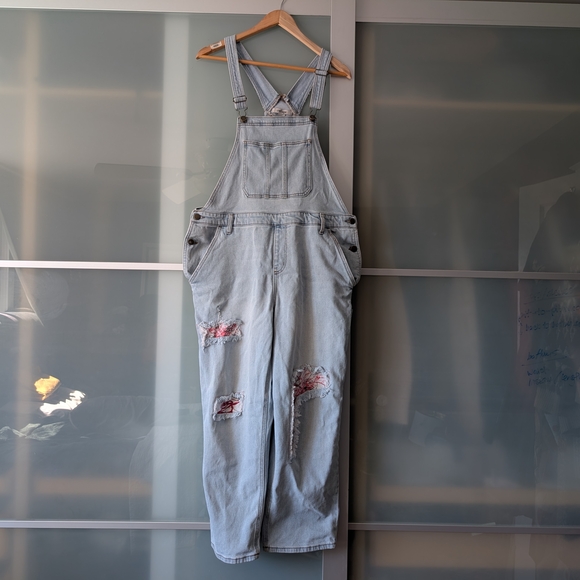 refuge Denim - refuge Light Blue Distressed Denim Overalls - XL